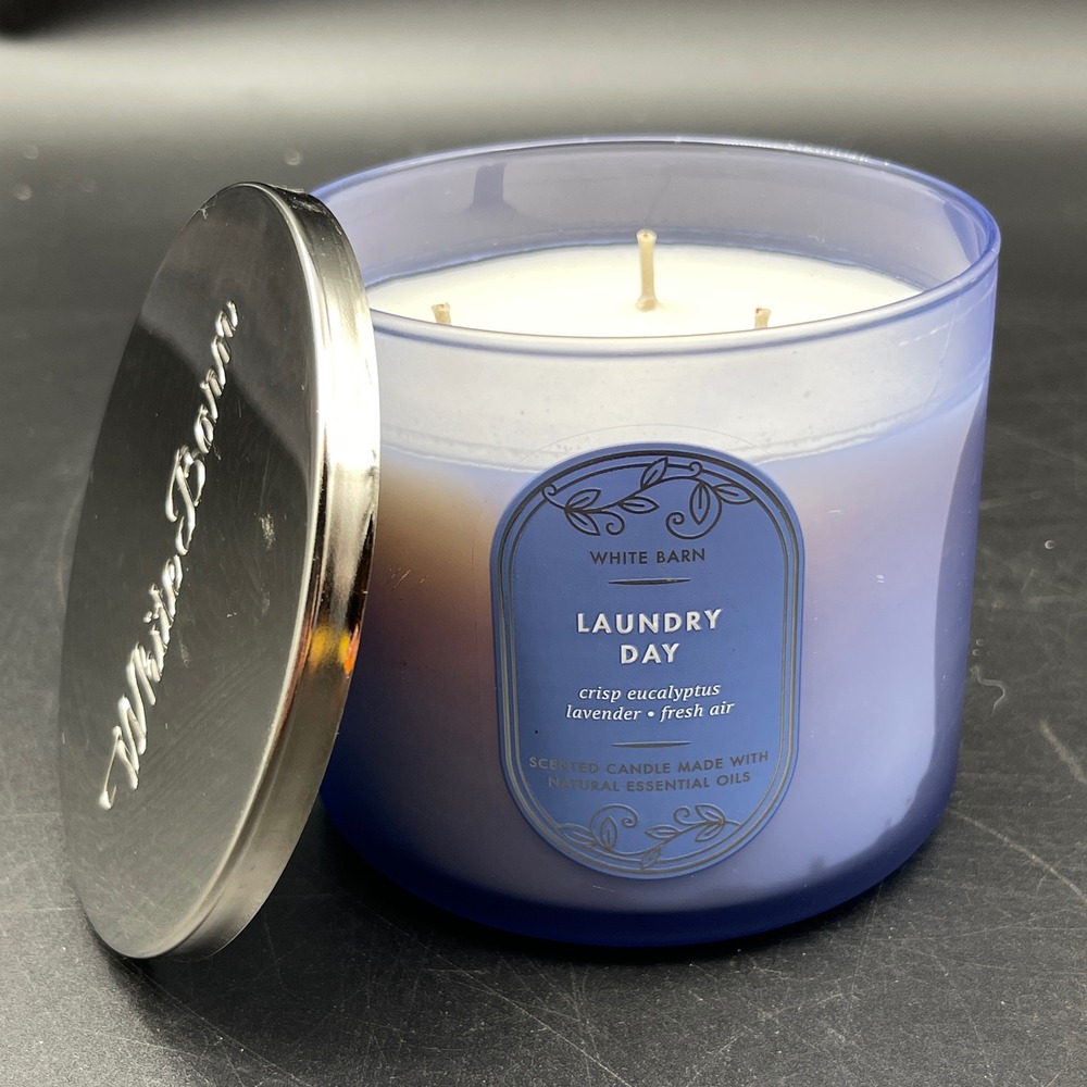 BBW White Barn Laundry Day 3 Wick Candle 14.5 oz Eucalyptus Lavender Blue